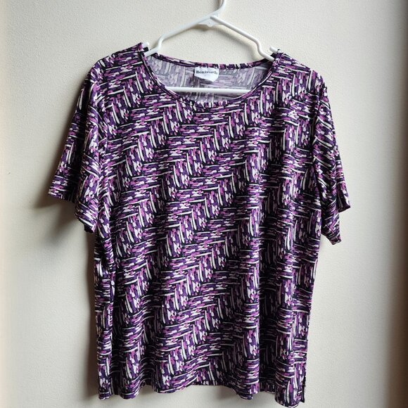 BonWorth Purple Print Scoop Neck Short Sleeve Jersey Size Large - Picture 6 of 12